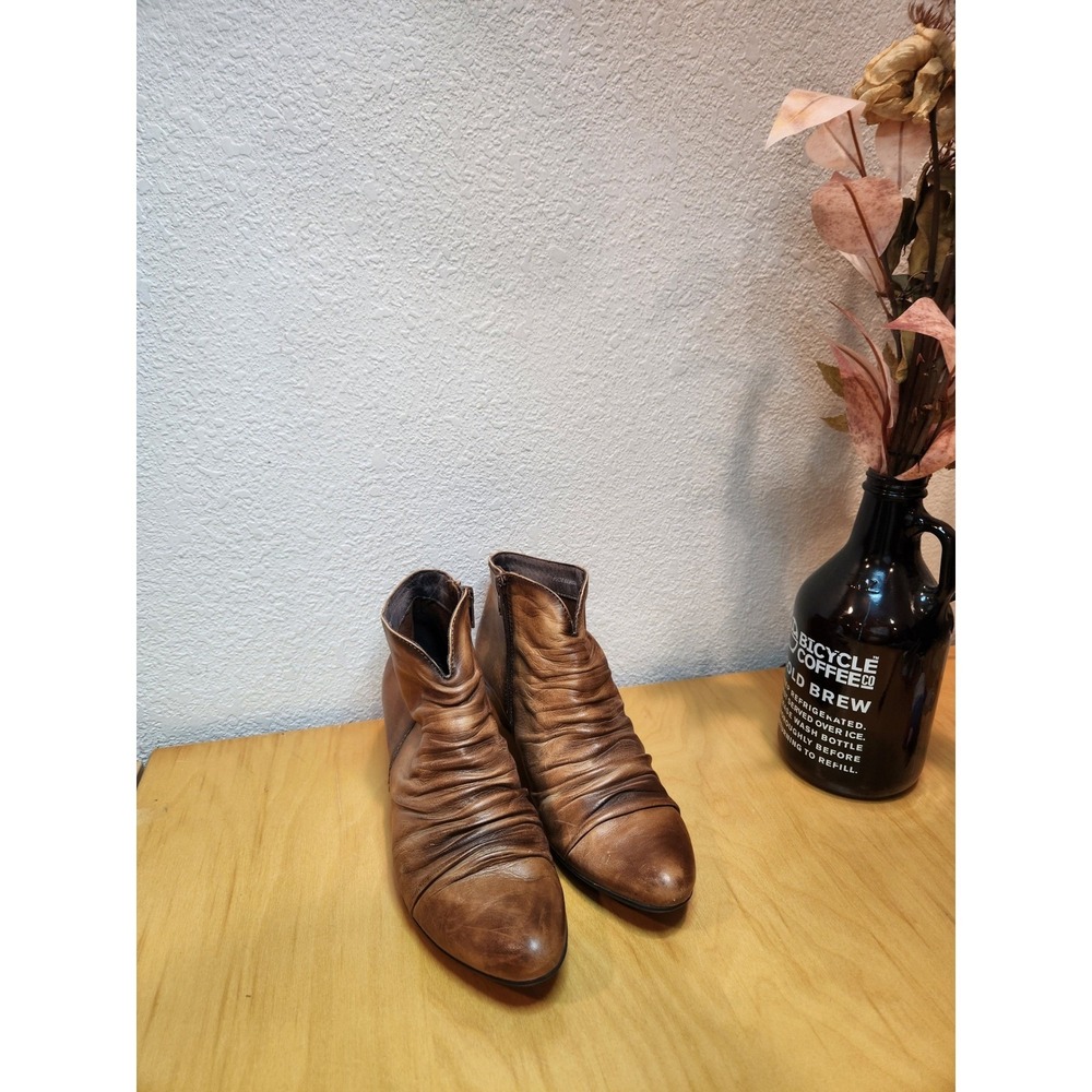 PIKOLINOS Brown Leather Ankle Boots Side‎ Zip Block Heel Women EU 39